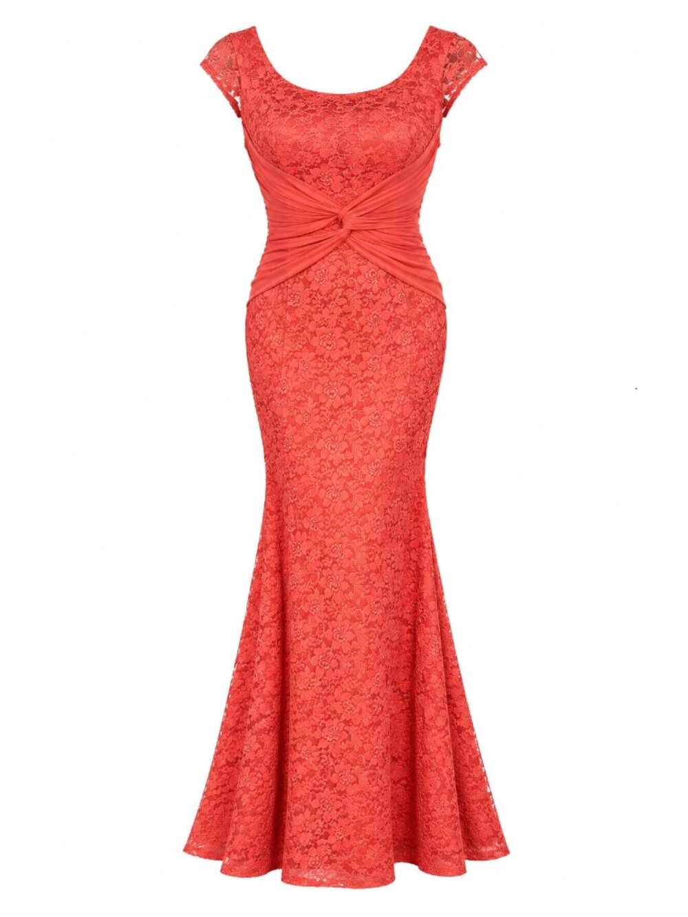La Scala Coral Floral Lace Mermaid Formal Evening Gown Ruched Waist